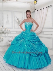 Popular Sweetheart Appliques and Pick-ups Turquoise Dresses for Quinceanera