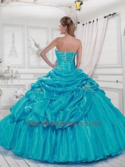 Popular Sweetheart Appliques and Pick-ups Turquoise Dresses for Quinceanera