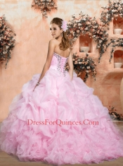 Popular Sweetheart Baby Pink Quinceanera Gowns with Pick-ups and Ruffles for 2015