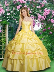 Popular Yellow Quinceanera Gown with Pick Ups and Appliques