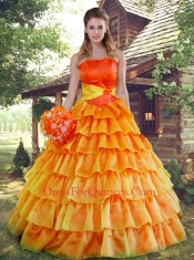 Remarkable A-line Ruffled Layers Orange Red Quinceanera Dress
