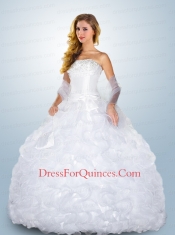 Romantic Strapless Appliques and Ruffles Sweet Sixteen Dresses in White for 2015