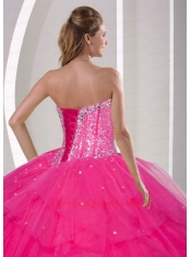 2015 Romantic Tulle Sequins Ball Gown Sweetheart Quinceanera Dress