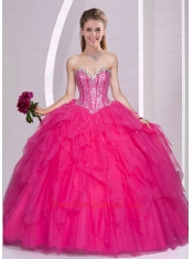 2015 Romantic Tulle Sequins Ball Gown Sweetheart Quinceanera Dress