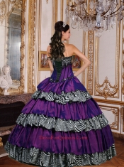 Ruffled Layers Taffeta and Zebra Sweetheart Quinceanera Dress in Purple for 2015