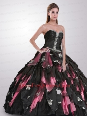 Strapless Ruffles and Appliques Quinceanera Dresses in Black and Pink for 2014