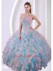 2015 Sweetheart Beaded Decorate Long Quinceanera Dress with Special Fabric
