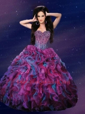 Sweetheart Beaded Decorate Organza Quinceanera Dress with Ruffles