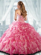 Sweetheart Beading and Applques Quinceanera Gown in Coral Red