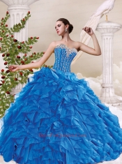 Sweetheart Beading and Ruffles Blue Quinceanera Dresses