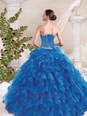 Sweetheart Beading and Ruffles Blue Quinceanera Dresses