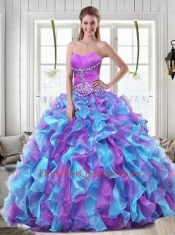 Sweetheart Multi-colored Quinceanera Dresses with Beading and Ruffles