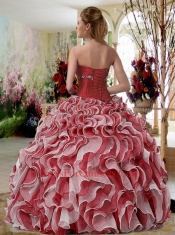 Sweetheart Red and White Quinceanera Dresses with Appliques and Ruffles