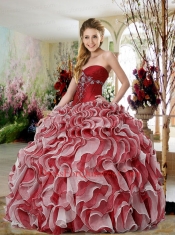 Sweetheart Red and White Quinceanera Dresses with Appliques and Ruffles