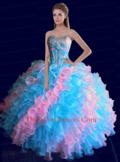 Sweetheart Ruffles Colorful Beading and Sequins Sweet 15 Dress for 2015