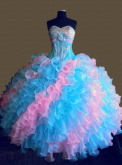 Sweetheart Ruffles Colorful Beading and Sequins Sweet 15 Dress for 2015