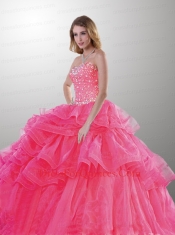 The Super Hot Strapless Hot Pink Quinceanera Dress with Beading and Ruffled Layers for 2015
