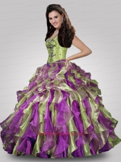 Wonderful Sweetheart Appliques and Ruffles Multi-color Quince Dresses for 2015