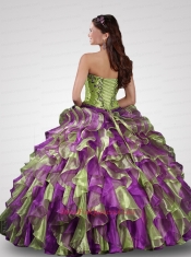 Wonderful Sweetheart Appliques and Ruffles Multi-color Quince Dresses for 2015