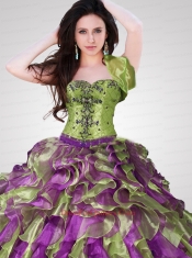 Wonderful Sweetheart Appliques and Ruffles Multi-color Quince Dresses for 2015