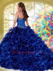 Wonderful Sweetheart Beading and Ruffles Royal Blue Quinceanera Dress for 2015