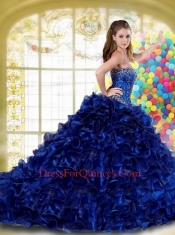 Wonderful Sweetheart Beading and Ruffles Royal Blue Quinceanera Dress for 2015