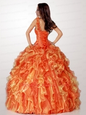 2014 Autumn One Shoulder Orange Quinceanera Dresses with Beading and Ruffles