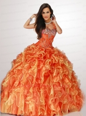 2014 Autumn One Shoulder Orange Quinceanera Dresses with Beading and Ruffles