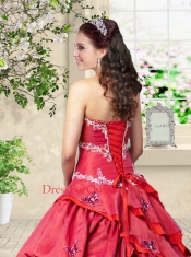 2014 Beautiful Ruffled Layers and Appliques Sweetheart Sweet 15 Gown in Red