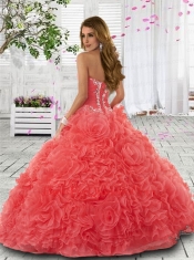 2014 Beautiful Sweetheart Appliques and Ruffles Watermelon Red Quinceanera Dress