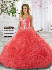 2014 Beautiful Sweetheart Appliques and Ruffles Watermelon Red Quinceanera Dress