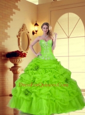 2014 Beautiful Sweetheart Quinceanera Dress with Hand Made Flower and Appliques