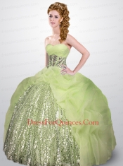 2014 Beautiful Sweetheart Yellow Green Quinceanera Dresses with Sequins