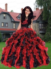 2014 Classical Black and Red Sweetheart Beadings and Ruffles Quinceanera Dresses