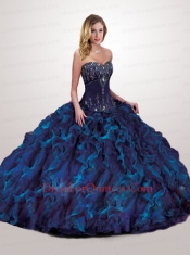 2014 Classical Navy Blue Quinceanera Dress with Beading and Ruffles