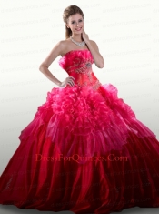 2014 Elegant Appliques and Ruffles Hot Pink Quinceanera Dresses