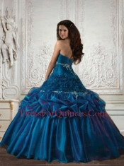 2014 Elegant Strapless Teal Quinceanera Dress with Appliques and Pick Ups