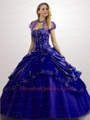 2014 Exclusive Appliques  and Pick-ups Quinceanera Dresses in Blue