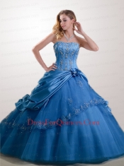 2014 Exclusive Appliques and Pick-ups Quinceanera Dresses in Blue