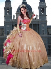2014 Fabulous Embroidery and Ruffles Champagne Quinceanera Dressses