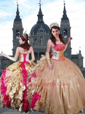 2014 Fabulous Embroidery and Ruffles Champagne Quinceanera Dressses