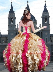 2014 Fabulous Embroidery and Ruffles Champagne Quinceanera Dressses