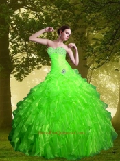 2014 Fashionable Hot Pink Quinceanera Dresses with Beading and Ruffles