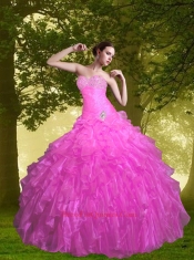 2014 Fashionable Hot Pink Quinceanera Dresses with Beading and Ruffles