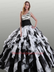 2014 Fashionable White and Black Quinceanera Dresses with Ruffles