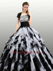 2014 Fashionable White and Black Quinceanera Dresses with Ruffles