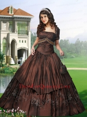 2014 Gorgeous Strapless Brown Quinceanera Dresses with Ruching and Embroidery
