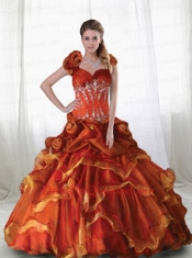 2014 Halter Top Rust Red Quinceanera Ball Gown with Ruffles