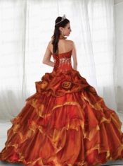 2014 Halter Top Rust Red Quinceanera Ball Gown  with Ruffles