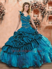 2014 Latest Teal Dress For Quinceanera with Beading and Ruffles